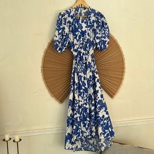 Open back blue and white dress